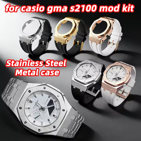 GMA-S2100 Mod Kit For casio GMA-S2100 Watch Stainless Steel Metal Case Bezel Rubber Strap Band With 