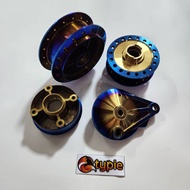 ชุด4ชิ้น งานไทเท ดุมหน้า + ดุมหลัง + ฝาเบรคหลัง + ดุมสเตอร์ เวฟ110i 2009-2025 / เวฟ125ปลาวาฬ