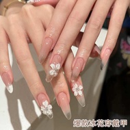 fake nails Manicure buatan tangan bunga ais boleh pakai kuku panjang badam panjang 2025 model kuku t
