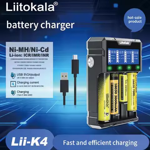 LiitoKala Lii-K4 LCD Display Battery Charger for 3.7V 1.2V 18650 26650 21700 26700 AA AAA - Test Bat