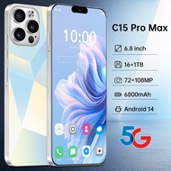 รุ่นใหม่ C15 ProMax ศัพท์ Android 16+1T ศัพท์มือถือสามารถจัดส่งแทนผู้อื่นได้