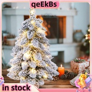 Desktop Christmas Tree Snow Flocking Artificial Christmas Tree Mini Christmas Tree with Lamp & Woode