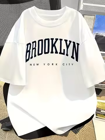 Men's 100% Cotton Brooklyn NYC Print T-shirt Oversized Casual Daily Streetwear Tee