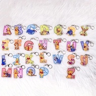 2D FLAT 1PC Disney Classic Winnie The Poole A- Z Letter Acrylic Cute Car Keychain Accessories Cartoo