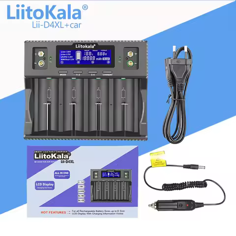 LiitoKala Lii-D4XL Smart Charger for 3.7V Li-ion 3.2V LiFePO4 1.2V NiMH/Cd Various Battery Sizes inc