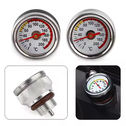 Motorcycle Fuel Tank Caps With Oil Temperature Gauge 0-200℃ Pointers Dial Meter M20 x 1.5 Black/Silv