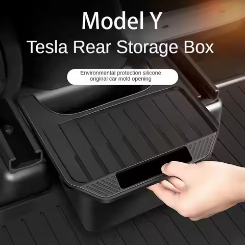 Newest Model Y Rear Center Console Organizer TPE Backseat Storage Box Garbage Can with Anti-Slip Lid