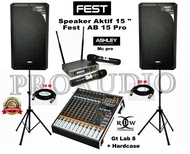 Paket Speaker Aktif 15 Inch Fest AB 15 Pro Mixer RDW Microphone Ashley