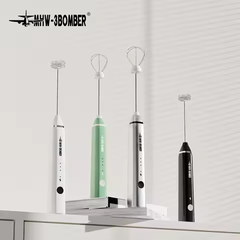 MHW-3BOMBER Handheld Frother Rechargeable Electric Whisk with 2 Heads 3 Speeds Drink Mixer Coffee Fr