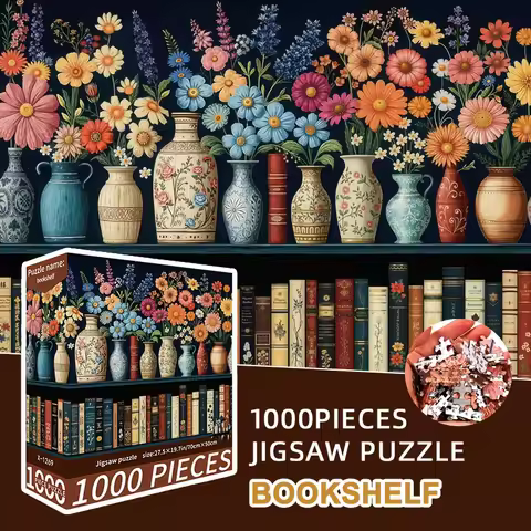 1000 Pieces Jigsaw Puzzle Bookshelf Floral Scene Adult Puzzle 27.56x19.69 Inches for Puzzle Fans