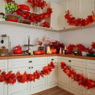 NAESV Red Autumn Maple Leaves, Creative 1.7m Artificial Maple Garland, Autumn Leaf Garland Realistic