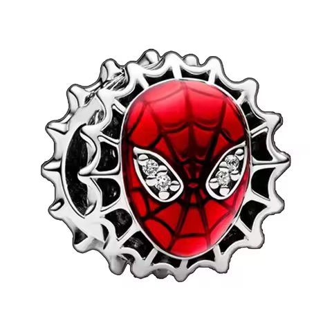 MINISO Marvel Inlaid Zircon Charm Beads 925 Sterling Silver Spider-Man mask Dangle Fit Bangle Bracel