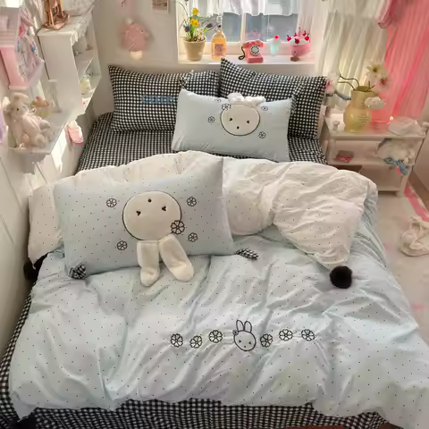 3/4Pcs Bedding Set Kawaii Bedding Double Bed Single Bed Linen Cartoon Sets Full Four-Season Bedding 