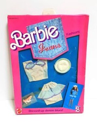 絕版古董1988年香港和中國製造MATTEL BARBIE Jeams 1692 牛仔短裙 帽 服裝SET