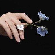 冥想花園系列花朵蝴蝶結戒指925銀鍍白金開口可調節尾戒原創手工