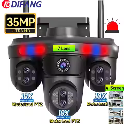 DIFANG 35MP Seven Len WiFi Camera Outdoor 10X Zoom CCTV Four Screen Wireless Surveillance Cam Auto T