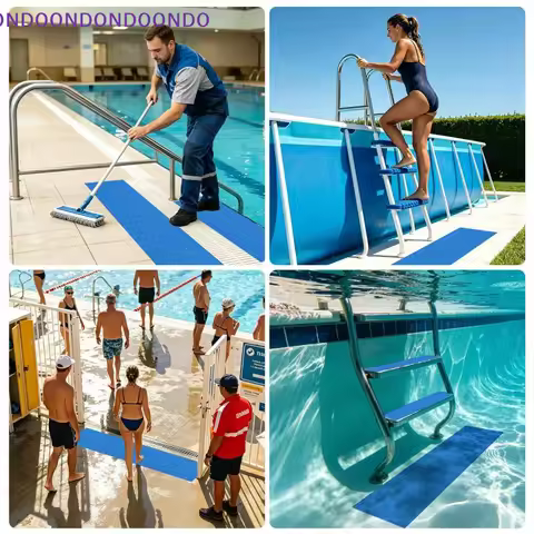 Swimming Pool Ladder Mat Non Slip Soft PVC Step Pad 35.4x9 Inch Blue Reduce Foot Fatigue for Pool En