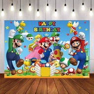 Super Mario Party Backgrounds For Photo Studio Girls Baby Shower Birthday Party Photography Backdrop Backgrounds Photocall Custom Text