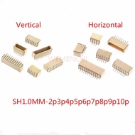 50pcs JST SH1.0 Connector 1.0mm Pitch SMT Horizontal Socket 2P 3P 4P 5P 6P 7P 8P-12P Horizontal and 