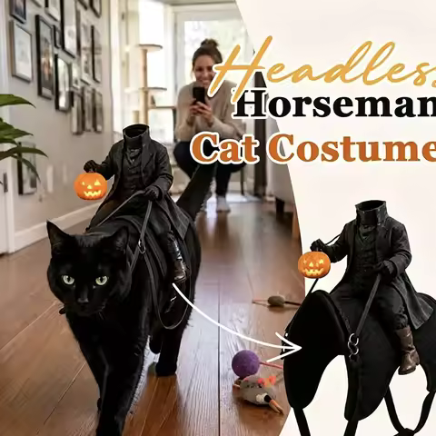 Halloween Party Headless Horseman Cat Costume Spooky 3D Horse Riding Illusion Pet Headless Horseman 