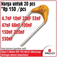 20x Capacitor Monocap 4.7nF 10nF 22nF 33nF 47nF 68nF 100nF 150nF 220nF 330nF 50V Monolithic Ceramic 