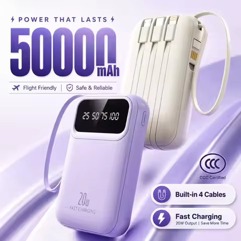 CCC Certified Power Bank 50000mAh High Capacity Powerbank Built-in 4 Cables Portable External Batter