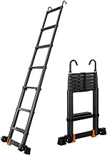 Multi-Purpose Aluminium Telescopic Ladder with Hook - Portable Foldable Ladders for Garden Patio Use - Black, Capacity 150Kg (Size : 5.5m/18ft) (Size : 5.9m/19.4ft) (Onecolor 2.7m/ Beauty Comes