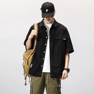 MNO.9 Shirt616 Men's Short-Sleeved Shirt Collar Loose Fit 2-Sided Chest Bag Vintage Style Coat
