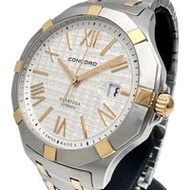Concord Saratoga 手錶，透明後蓋，02.1.15.1064，已修，不銹鋼/SS/黃金組合，自動，銀色錶盤，男士