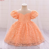 MQATZ Summer Orange 1st Birthday Dress For Baby Girl Clothes Puff Sve Baptism Princess Dress Flower 