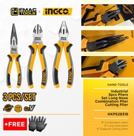 INGCO 3pcs Pliers Set Long Nose Combination Plier Cutting Plier HKPS28318 + FREEBIES FMAC TOOLS