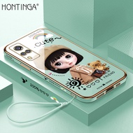 Hontinga เคสโทรศัพท์ Vivoเคสแฟชั่นสำหรับ Vivo Y51 2020 Y31 Y51A Y53S 2021เคสโทรศัพท์สี่เหลี่ยม TPU นิ่มชุบโครเมี่ยมหรูหราของเด็กผู้หญิง