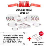 Felli Dinexe Kaca Opal Set Pinggan Makan (24 Pcs) - La' Rossa (Felli Dinexe Opal Glass Dinnerware Se