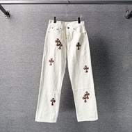 G3US Chrome Hearts Four Seasons Cross Patchwork Leather Jeans Couple Style