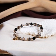黑骨幹太陽石 茶晶 金曜石 月光石 手鍊 天然礦石水晶