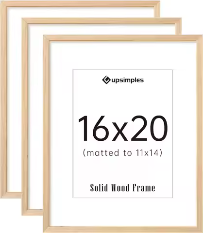 16x20 Picture Frames Set of 3, Natural Solid Wood Frames for 11x14 with Mat or 16x20 Without, Vertic