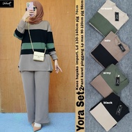Setelan wanita jumbo YORA SET bahan kaos hayako import Ld130-140cm celana pinggang karet