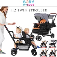 T12 Pro Tandem Stroller Baby Twin Pram Portable Multifunctional Stroller