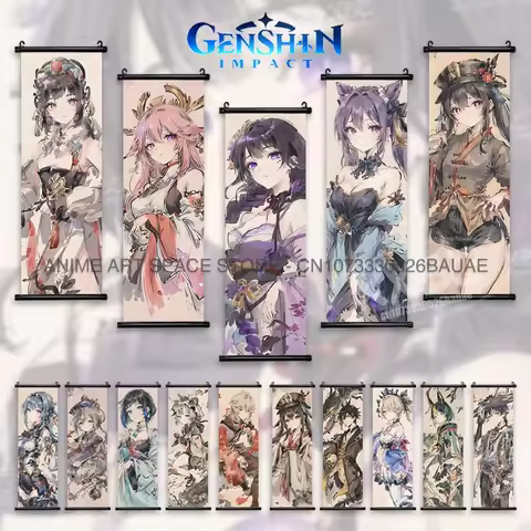 Game Genshin Impact Hanging Painting Keqing Anime Wallpaper Yae Miko Home Decor Poster Raiden Shogun