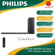 PHILIPS SOUNDBAR 2.1 With Wireless Subwoofer TAB6305 - Black