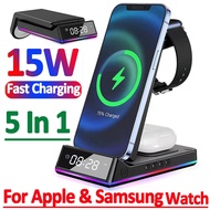 5 In 1 Foldable Wireless Charger Stand RGB Dock LED Clock 15W Fast Charging Station for iPhone Samsung Galaxy Watch 5/4 S22 S21
