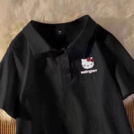 เสื้อโปโลเด็กผู้หญิง Hello Kitty ผ้าฝ้ายแท้ แขนสั้น ใส่สบาย สไตล์เกาหลี