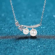 925 Sterling Silver Necklace Female Moissanite Necklace Freshwater Pearl Clavicle Chain Plated pt950