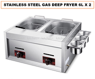 Stainless Steel Commercial Gas Deep Fryer Double Tank 12 Liters Gas Deep Fryer