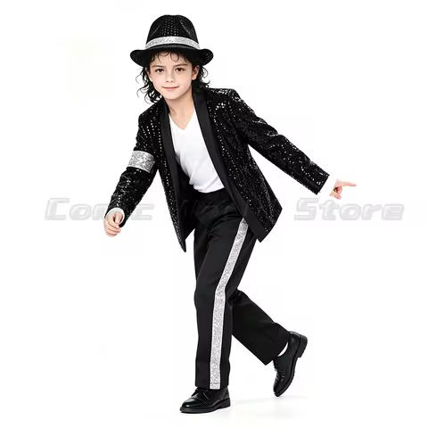 Boys 70s 80s Pop Rock Superstar Costume Jackson Moonwalk Retro Clothing Set for Halloween Cosplay St