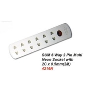 SUM 2 Pin plug trailing switch extension socket / 4 way 5 way 6 way 2 meter wire