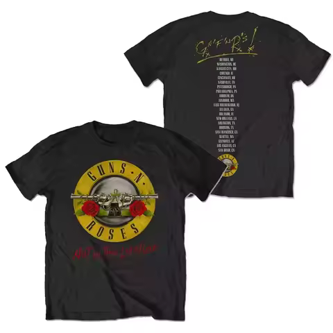 Pistol Rose Pattern Guns N 'Roses Rock Guns and Roses Band Casual T-Shirt Men's and Women's Luxury B