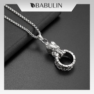 Wolf Head Bite Double Ring Titanium Necklace for Men | Hip Hop Style | Hypoallergenic Gif