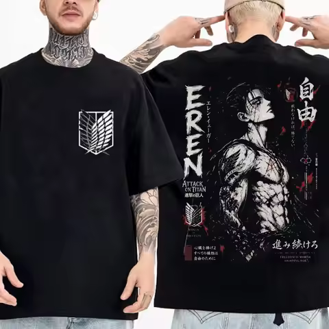 Attack on Titan Streetwear Men's T Shirt Eren Yeager Shingeki No Kyojin Anime 100% Cotton Women Tops