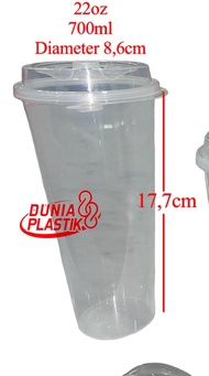 Gelas Plastik Cup PP Injection 22oz / 700ml + Tutup Datar Isi 25pcs